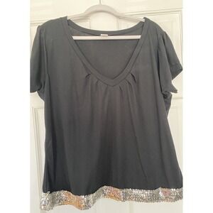 Jay Day Women's 2X Black Sequined Hem Short Sleeve Party Shirt